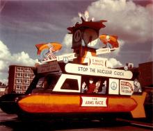 Photo of a CND anti-nuclear arms float, 1961