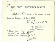 BR to Erewhon Dinner, 1913/07/11